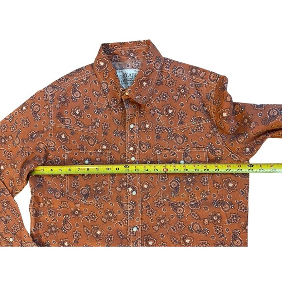 Ryan Michael Men’s L Western Snap Shirt Orange Floral Paisley Linen Pearl Snaps - Picture 7 of 11